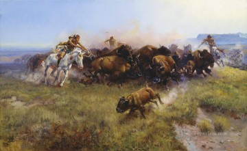 アメリカインディアン Painting - バッファロー狩り 1919 西アメリカ